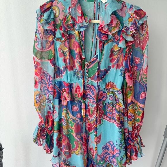 ZIMMERMAN LIKE NEW SILK BLUE FLORAL ROMPER PLAYSUIT SIZE 2 MEDIUM - Picture 3 of 6